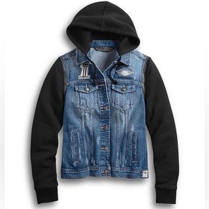Harley Davidson Women's Zip-Off Sleeve Denim Jacket size Large
